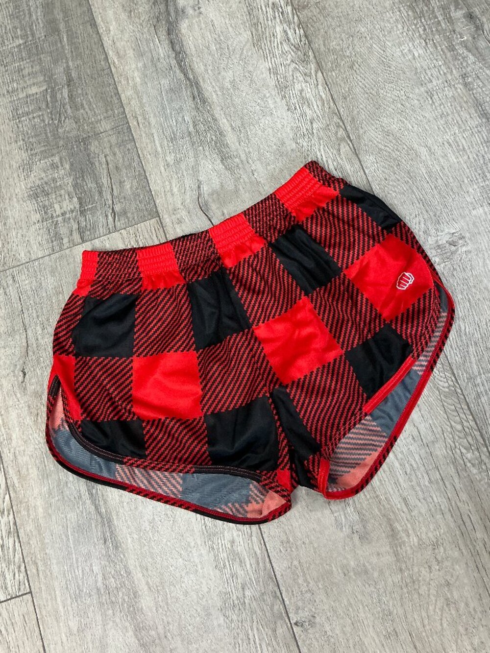 Feed Me Fight Me Buffalo Plaid Silkies Shorts Size Small Red Black CrossFit